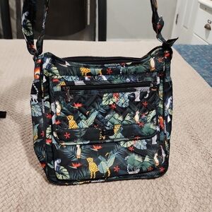 Tropical Quilted Crossbody Bag - Black